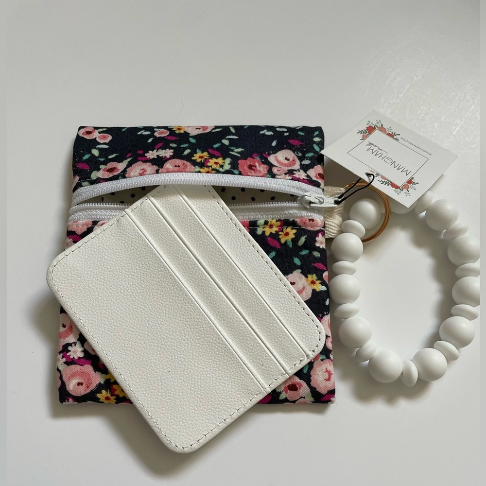 Navy Floral Zipper Wallet + Bangle Wristlet w/ Card Wallet
